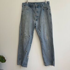 Vintage Wrangler Rugged Wear Baggy denim With Natural Distressing and Splatters